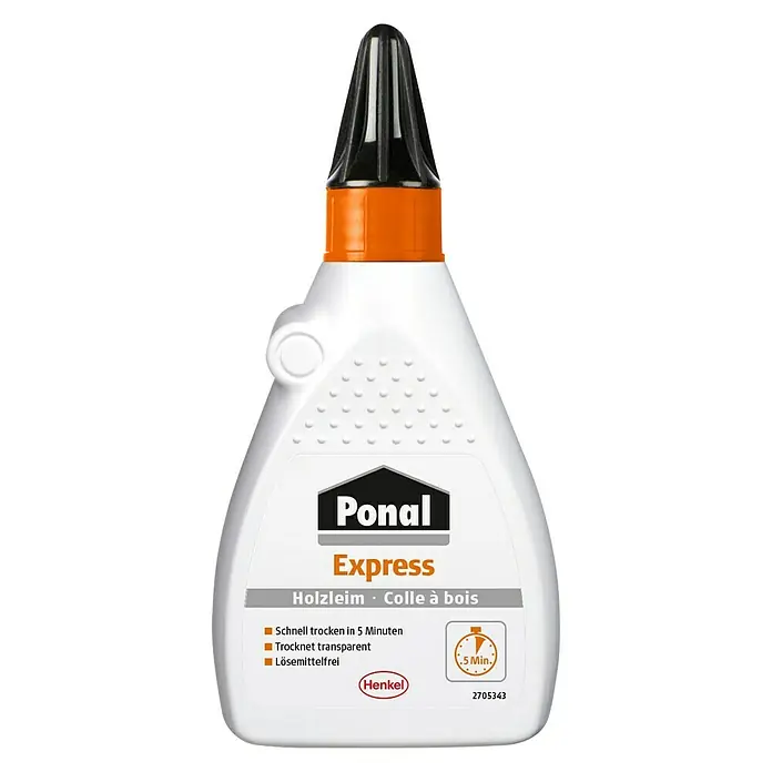 Ponal Holzleim Express - 120 g, Lösemittelfrei, Schnelltrocknend, Transparent (getrocknet) - Vorderansicht