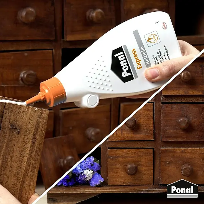Ponal Holzleim Express - 225 g, Lösemittelfrei, Schnelltrocknend, Transparent (getrocknet) - Anwendungsbeispiel