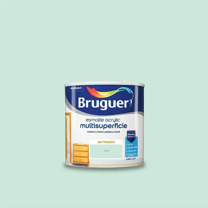 Bruguer Esmalte de color Acrylic Multisuperficie Mint - 250 ml, Satinado