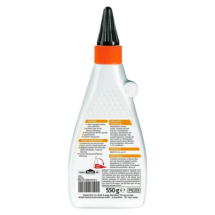 Ponal Holzleim Express - 550 g, Lösemittelfrei, Schnelltrocknend, Transparent (getrocknet) - Rückansicht