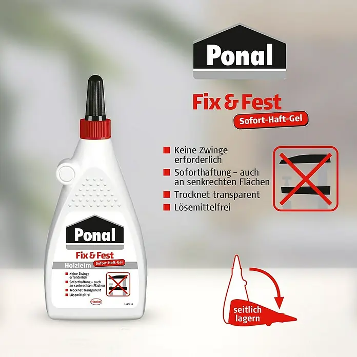 Ponal Holzleim Fix & Fest - 200 g, Lösemittelfrei, Transparent (getrocknet) - Informationsansicht