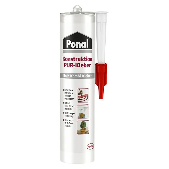 Ponal Konstruktion PUR-Kleber - 530 g, Gebrauchsfertig, Transparent (getrocknet) - Vorderansicht