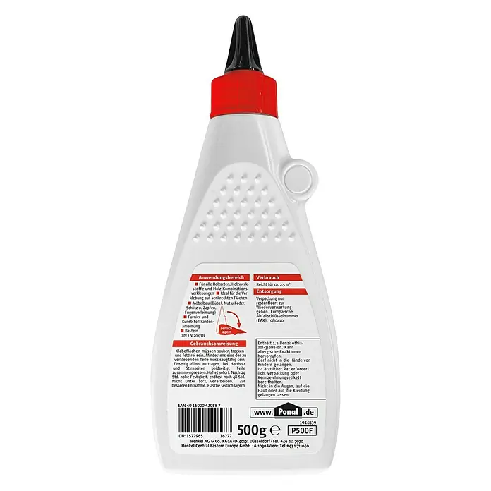 Ponal Holzleim Fix & Fest - 500 g, Lösemittelfrei, Transparent (getrocknet) - Rückansicht