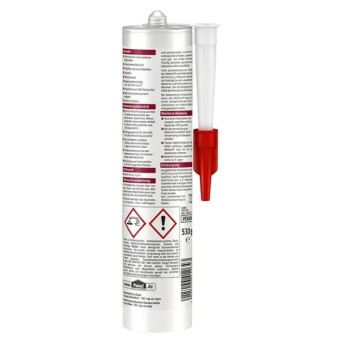 Ponal Konstruktion PUR-Kleber - 530 g, Gebrauchsfertig, Transparent (getrocknet) - Rückansicht