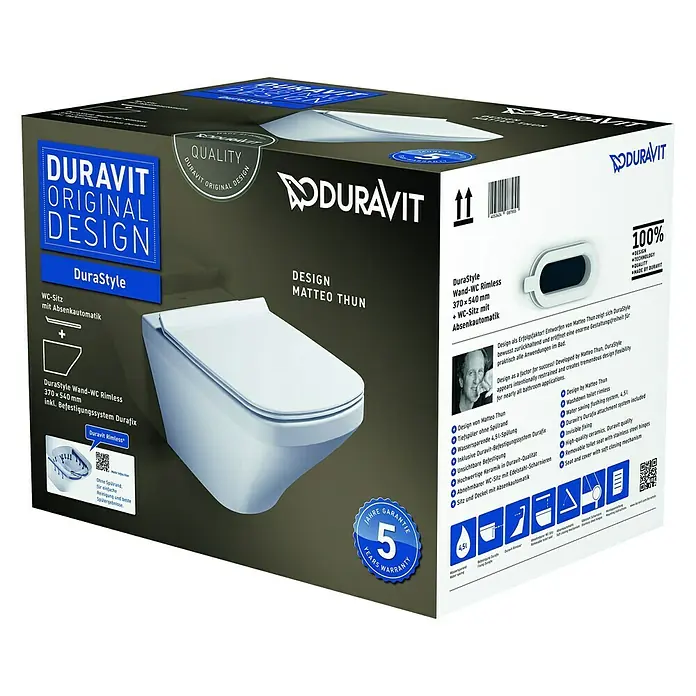Duravit DuraStyle Wand-WC-Set - Spülrandlos, Ohne Spezialglasur, Spülform: Tief, WC Abgang: Waagerecht, Weiß - Vorderansicht