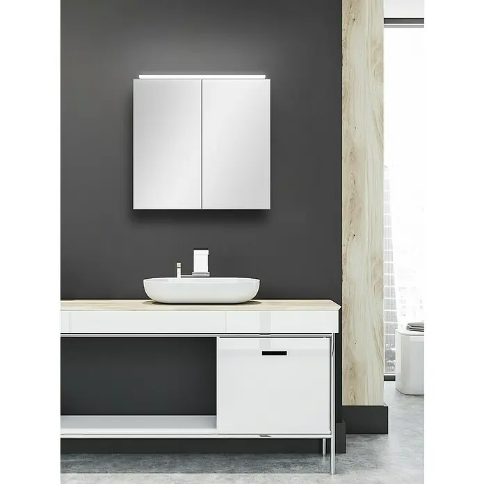 Camargue LED-Spiegelschrank Aluminio Black - B x H: 60 x 60 cm, Mit Beleuchtung, Aluminium, Schwarz - Stimmungsaufnahme