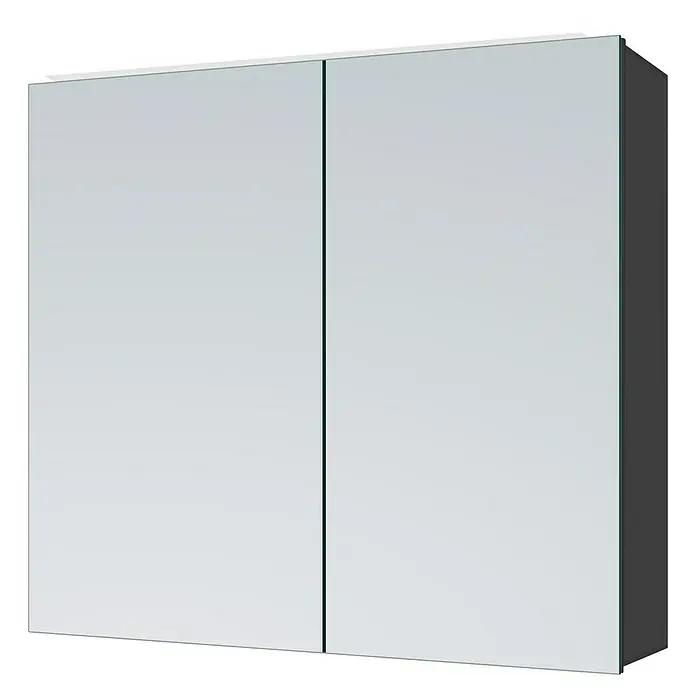 Camargue LED-Spiegelschrank Aluminio Black - B x H: 60 x 60 cm, Mit Beleuchtung, Aluminium, Schwarz - Diagonale Ansicht