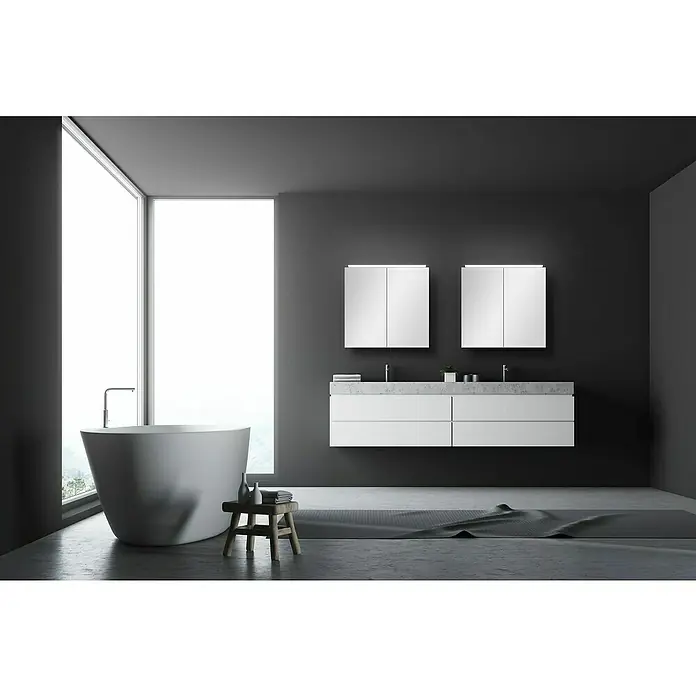 Camargue LED-Spiegelschrank Aluminio Black - B x H: 60 x 60 cm, Mit Beleuchtung, Aluminium, Schwarz - Stimmungsaufnahme