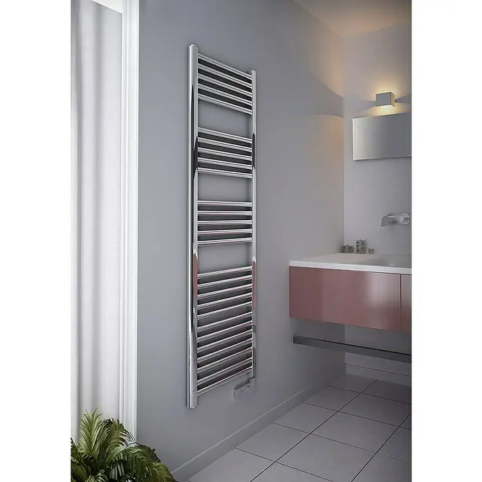 Radiador toallero eléctrico - An x Al: 48 x 99,6 cm, 500 W, Cromo - Foto ambiente