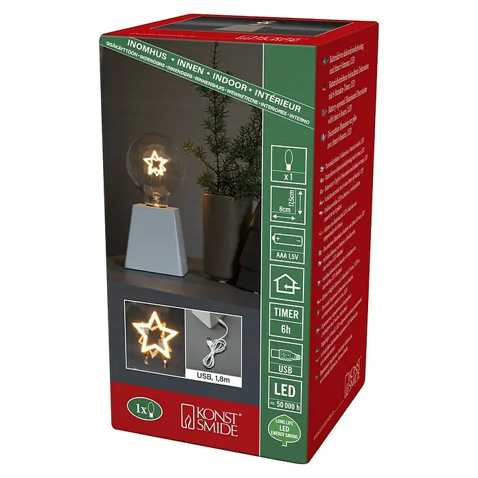 Konstsmide Led-kerstverlichting Ster - l x b x h: 8 x 8 x 17,5 cm - Diagonaal zicht