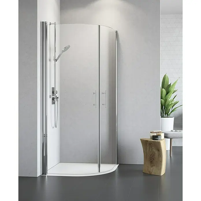 Camargue Vario Polukružna tuš kabina S10 - 90 x 90 x 195 cm, Premazano, Debljina: 6 mm, Srebrne boje - Pogled sprijeda