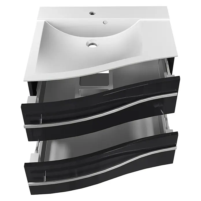 Camargue Lineo Waschtischunterschrank - 69,4 x 55,8 x 48,2 cm, Grafit, Hochglanz, Links - Diagonale Ansicht
