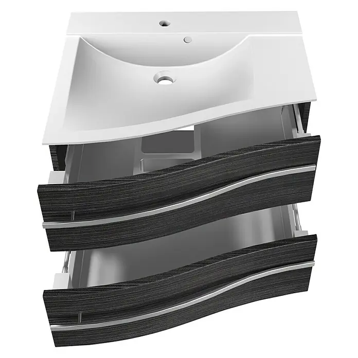 Camargue Lineo Waschtischunterschrank - 69,4 x 55,8 x 48,2 cm, Darkoak, Matt, Links - Diagonale Ansicht