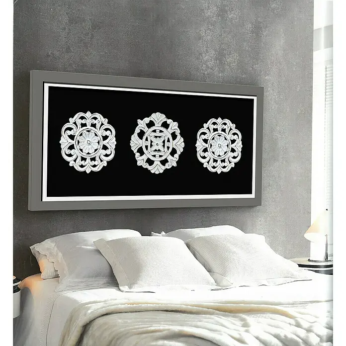 Cuadro de madera Mandala X3 - Mandalas Plateado/Negro, An x Al: 120 x 55 cm - Foto ambiente