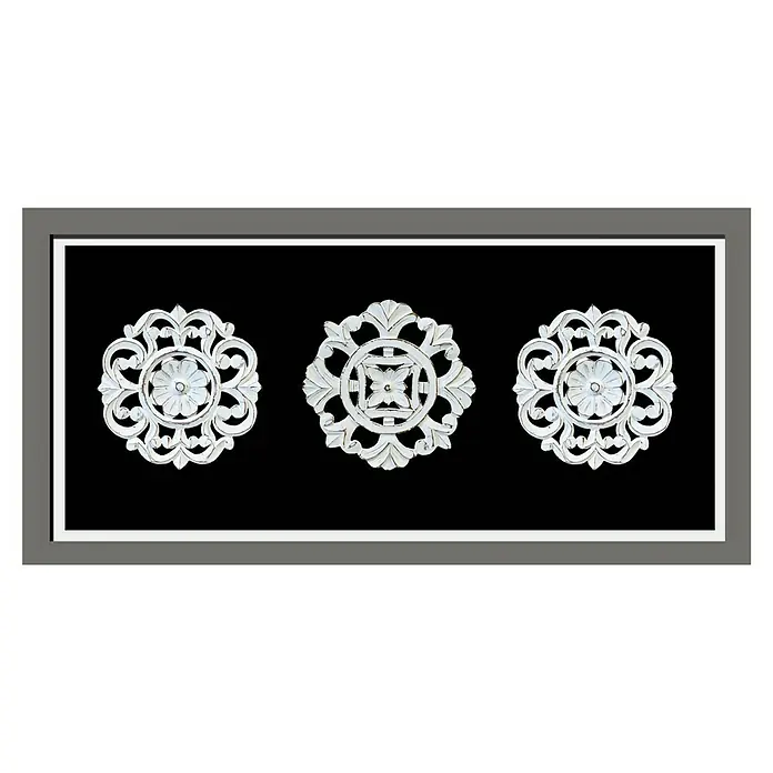 Cuadro de madera Mandala X3 - Mandalas Plateado/Negro, An x Al: 120 x 55 cm - Vista frontal
