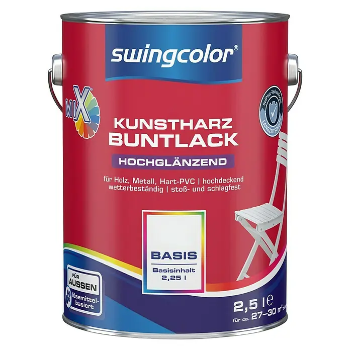 swingcolor Mix Buntlack Kunstharz für Außen - Basismischfarbe, 2,5 l, Hochglänzend, Lösemittelbasiert - Vorderansicht