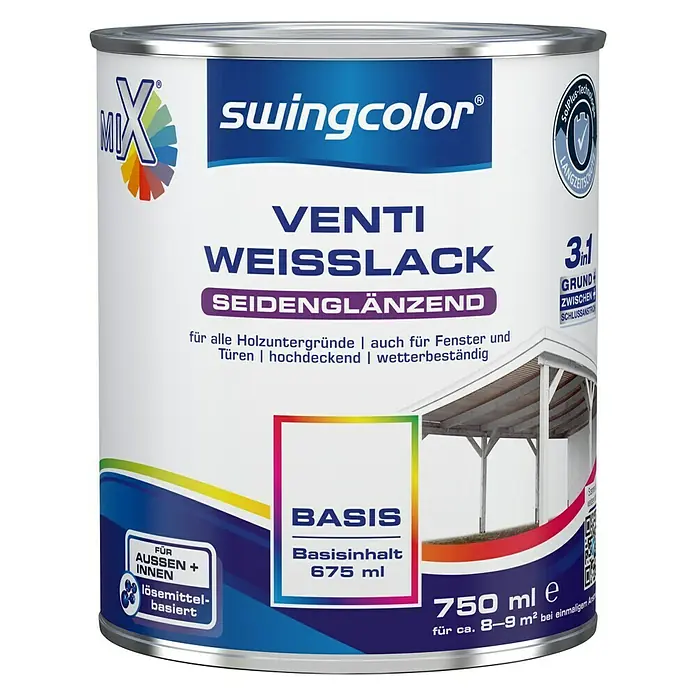 swingcolor Mix Venti-Weißlack 3in1 - Basismischfarbe, 750 ml, Seidenglänzend, Lösemittelbasiert - Vorderansicht