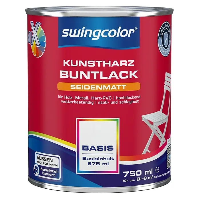 swingcolor Mix Buntlack Kunstharz für Außen - Basismischfarbe 3, 750 ml, Seidenmatt, Lösemittelbasiert - Vorderansicht