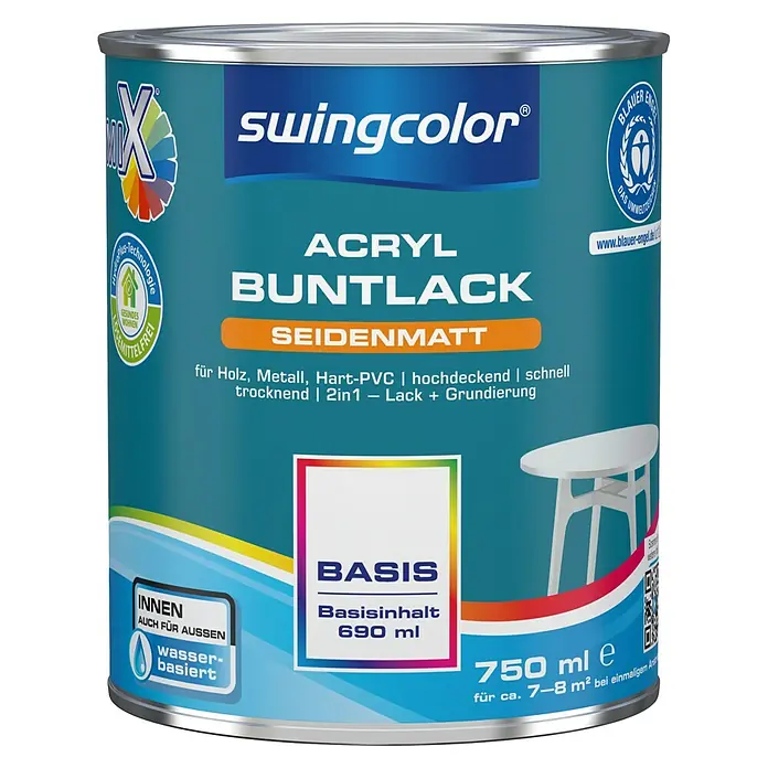 swingcolor Mix Buntlack 2in1 - Basismischfarbe, 750 ml, Seidenmatt, Wasserbasiert - Vorderansicht