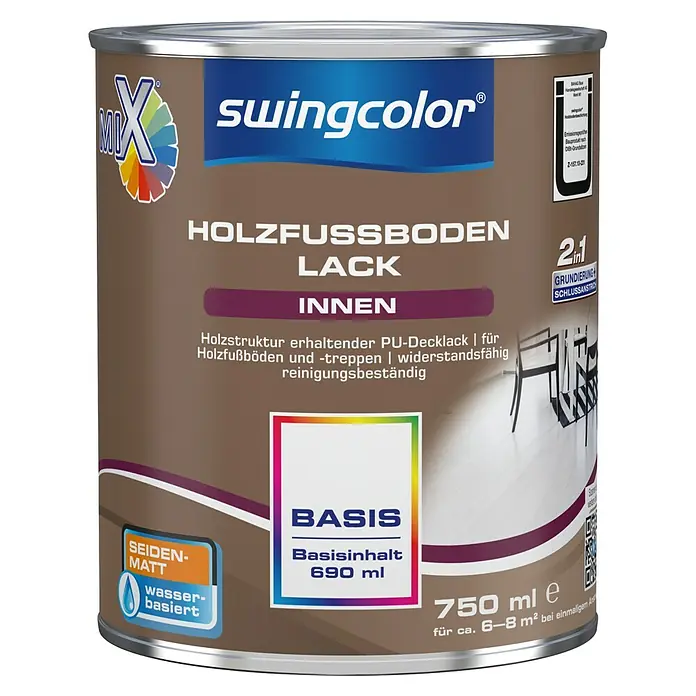 swingcolor Mix Holzfußbodenlack 2in1 - Basismischfarbe, 750 ml, Seidenmatt, Wasserbasiert - Vorderansicht