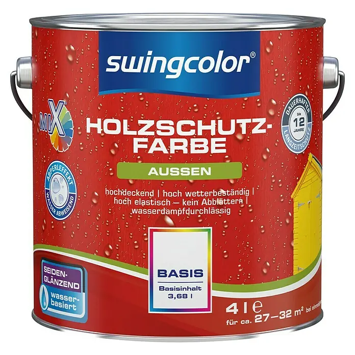 swingcolor Mix Holzschutzfarbe - Basismischfarbe, 4 l, Seidenglänzend, Wasserbasiert - Vorderansicht