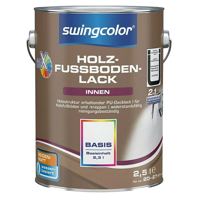 swingcolor Mix Holzfußbodenlack 2in1 - Basismischfarbe, 2,5 l, Seidenmatt, Wasserbasiert - Vorderansicht