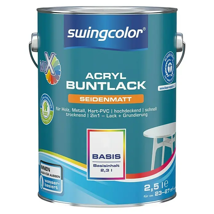 swingcolor Mix Buntlack 2in1 - Basis 4, 2,5 l, Seidenmatt, Wasserbasiert - Vorderansicht