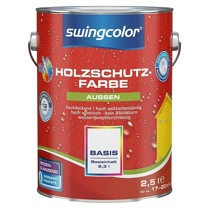 swingcolor Mix Holzschutzfarbe - Basismischfarbe, 2,5 l, Seidenglänzend, Wasserbasiert - Vorderansicht