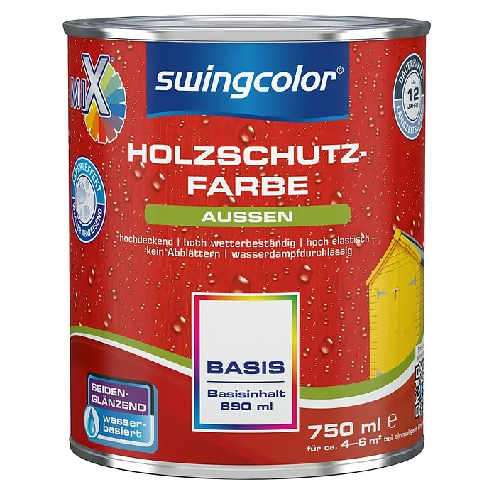 swingcolor Mix Holzschutzfarbe - Basismischfarbe, 750 ml, Seidenglänzend, Wasserbasiert - Vorderansicht