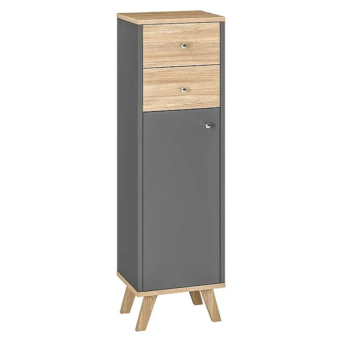 Madera Dodatni ormarić - 31 x 33 x 110,5 cm, 2 ladice, Antracit-svijetli hrast - Pogled sprijeda