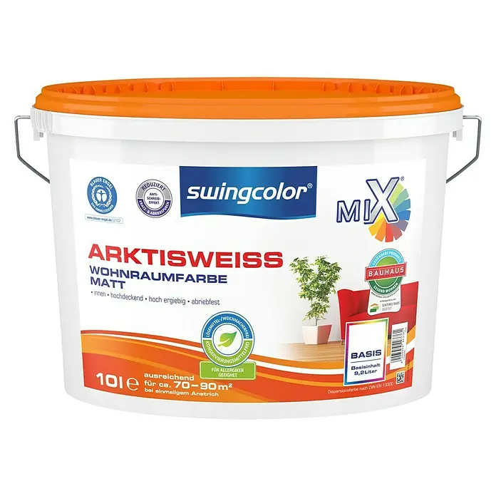 swingcolor Mix Wandfarbe Arktisweiß Basis 4 - Basismischfarbe, 10 l, Matt - Vorderansicht