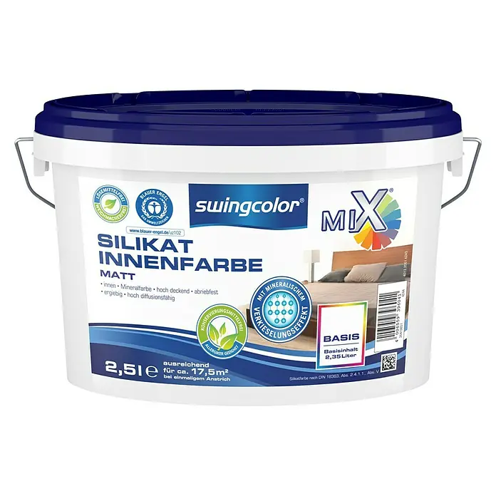 swingcolor Mix Wandfarbe Silikat-Innenfarbe - Basis 4, 2,5 l, Matt, Konservierungsmittelfrei - Vorderansicht