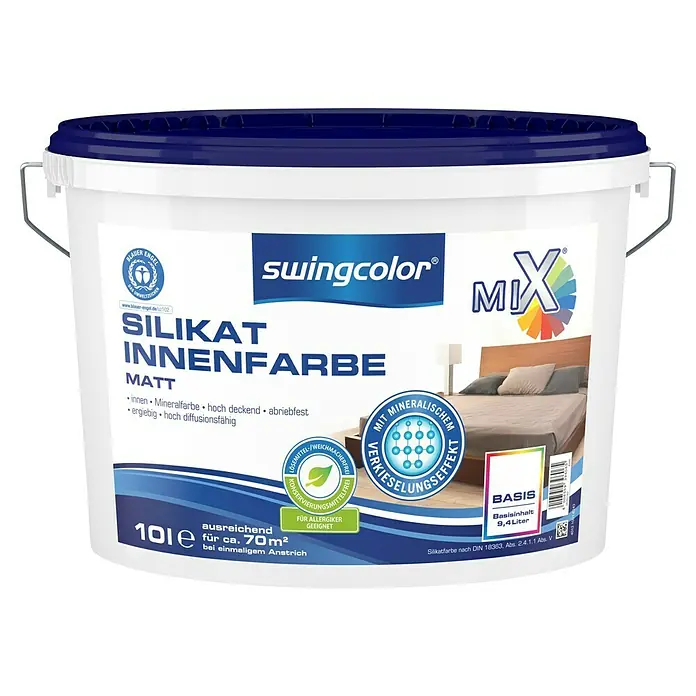 swingcolor Mix Wandfarbe Silikat-Innenfarbe - Basis 4, 10 l, Matt, Konservierungsmittelfrei - Vorderansicht