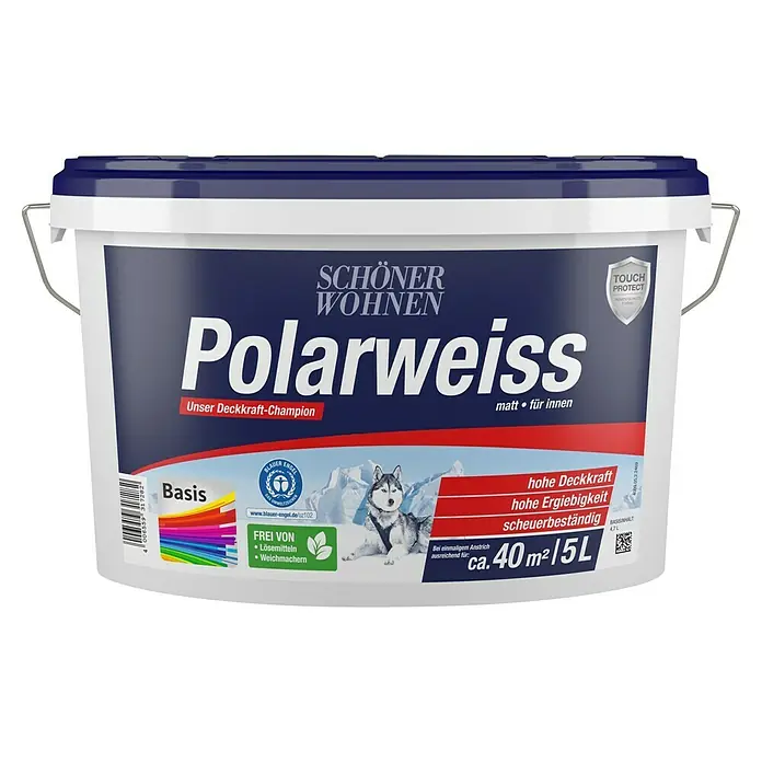 SCHÖNER WOHNEN-Farbe Wandfarbe Polarweiß Basis 2 - Basismischfarbe, 5 l, Matt, Konservierungsmittelfrei - Vorderansicht