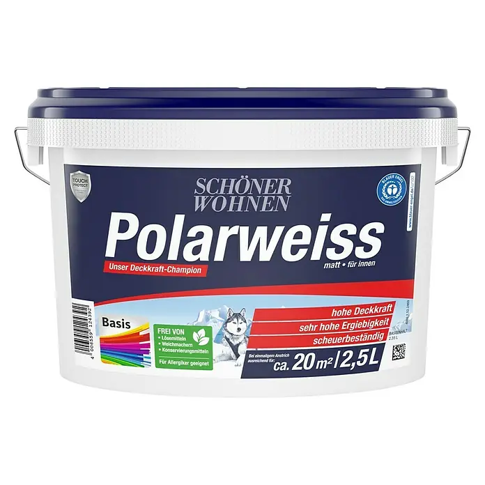 SCHÖNER WOHNEN-Farbe Wandfarbe Polarweiß Basis 2 - Basismischfarbe, 2,5 l, Matt, Konservierungsmittelfrei - Vorderansicht