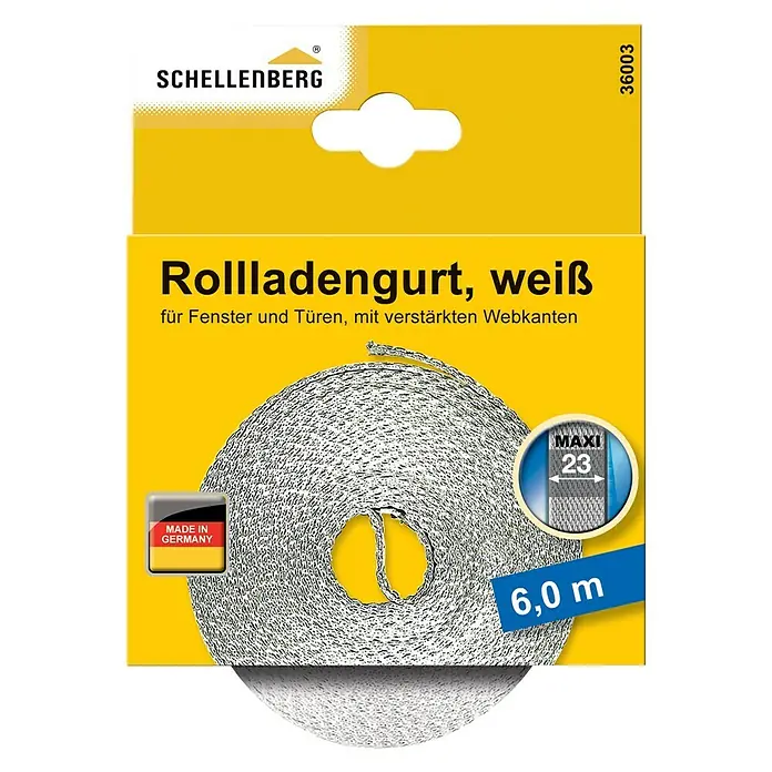 Schellenberg Rollladengurt Maxi - Weiß, Länge: 6 m, Gurtbreite: 23 mm - Vorderansicht