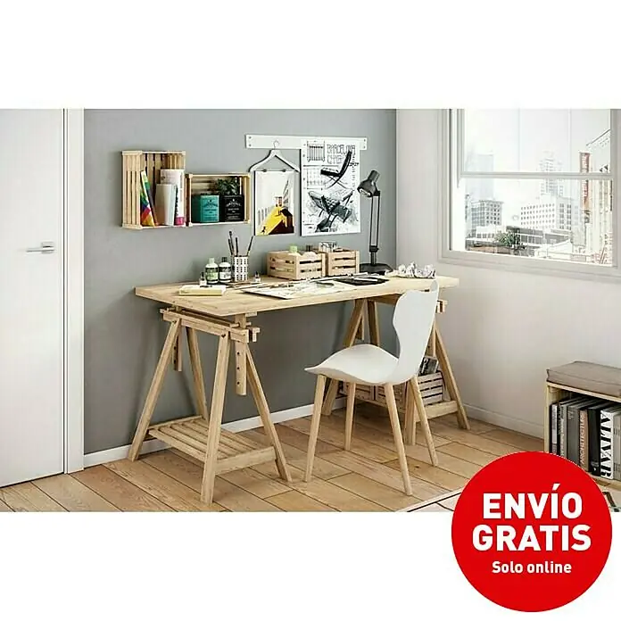 Astigarraga Mesa con caballetes regulables - L x An x Al: 140 x 70 x 102 cm, Natural, Pino, 3 pzs. - Imagen de campaña