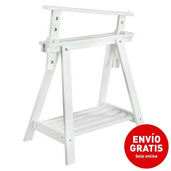 Astigarraga Caballete de madera regulable - Peso máximo admitido: 400 kg con 2 caballetes de madera, Altura: 70 cm, Pino, Blanco - Imagen de campaña