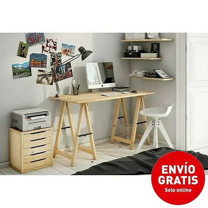Astigarraga Mesa con caballetes plegables - L x An x Al: 140 x 70 x 78,5 cm, Natural, Pino, 3 pzs. - Imagen de campaña