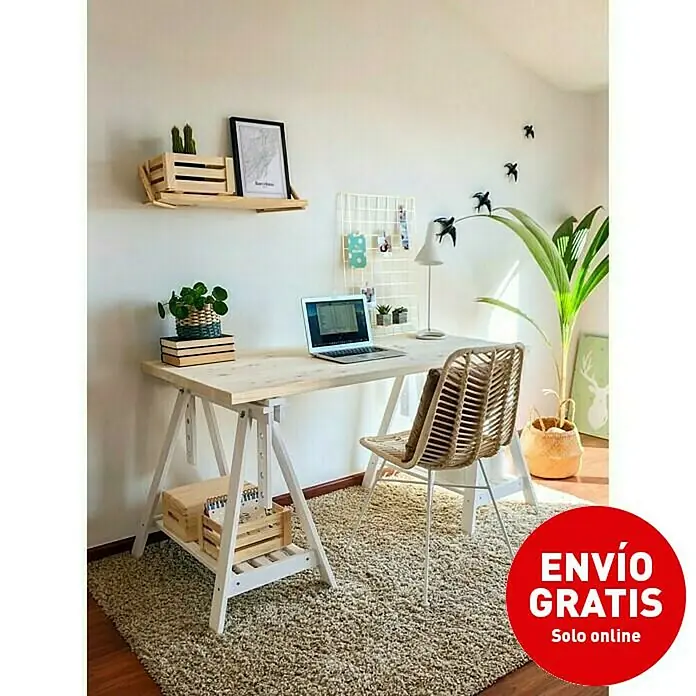 Astigarraga Mesa con caballetes regulables - L x An x Al: 140 x 70 x 102 cm, Blanco, Natural, Pino, 3 pzs. - Imagen de campaña