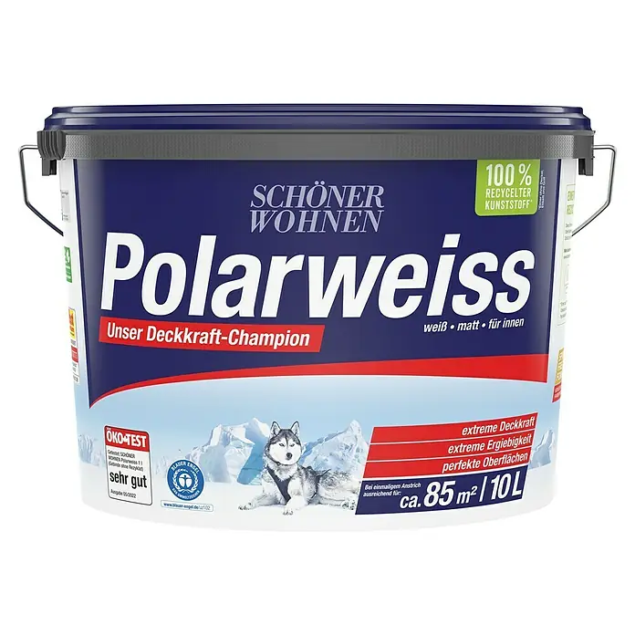 SCHÖNER WOHNEN-Farbe Wandfarbe Polarweiß - Weiß, 10 l, Matt, Konservierungsmittelfrei - Vorderansicht