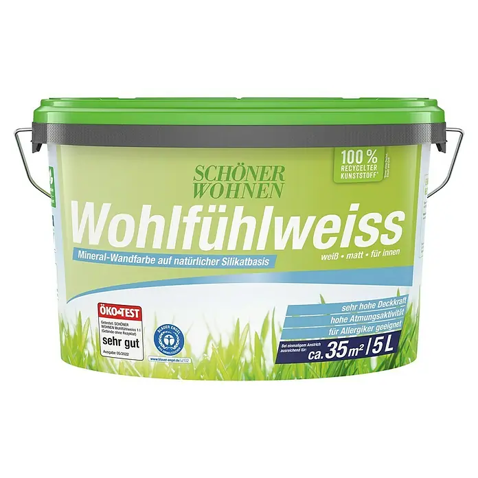 SCHÖNER WOHNEN-Farbe Wandfarbe Wohlfühlweiß - Weiß, 5 l, Matt - Vorderansicht