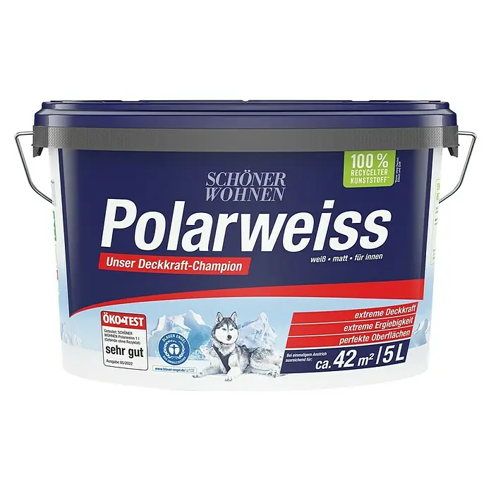 SCHÖNER WOHNEN-Farbe Wandfarbe Polarweiß - Weiß, 5 l, Matt, Konservierungsmittelfrei - Vorderansicht
