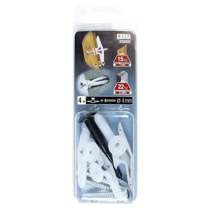Cobra Set preklopne tiple - Promjer tiple: 4 mm, Sadržaj: 4 kom, Uključujući vijke/kuke: S vijcima, Opteretivost: Maks. 15 kg - Pogled sprijeda