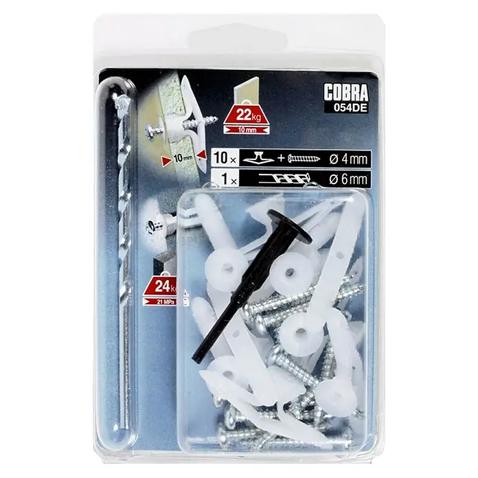 Cobra Set preklopne tiple - Promjer tiple: 4 mm, Sadržaj: 10 kom, Uključujući vijke/kuke: S vijcima, Opteretivost: Maks. 24 kg - Pogled sprijeda
