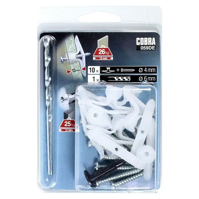 Cobra Set preklopne tiple - Promjer tiple: 4 mm, Sadržaj: 10 kom, Uključujući vijke/kuke: S vijcima, Opteretivost: Maks. 25 kg - Pogled sprijeda