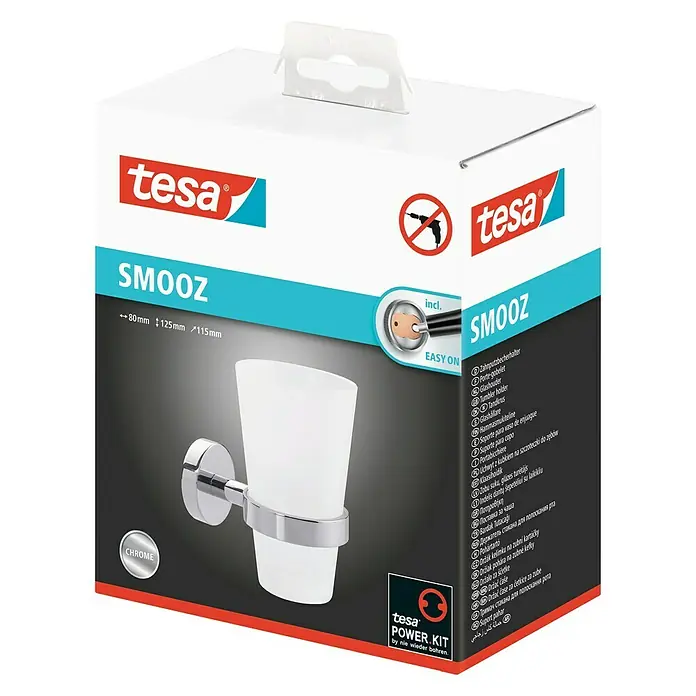 Tesa Hukk Zahnputzbecher Smooz - Mit Halterung, Metall, Satiniert/Chrom