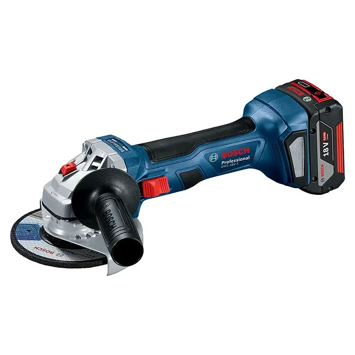 Bosch Professional Taladro atornillador percutor de batería GSB 18V-55 + amoladora GWS 18V-7 - 18 V, 2 baterías, 4 Ah - Vista angular
