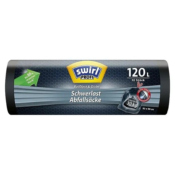 Swirl Müllbeutel Schwerlast - 120 l l, 12 Stk., Schwarz - Vorderansicht