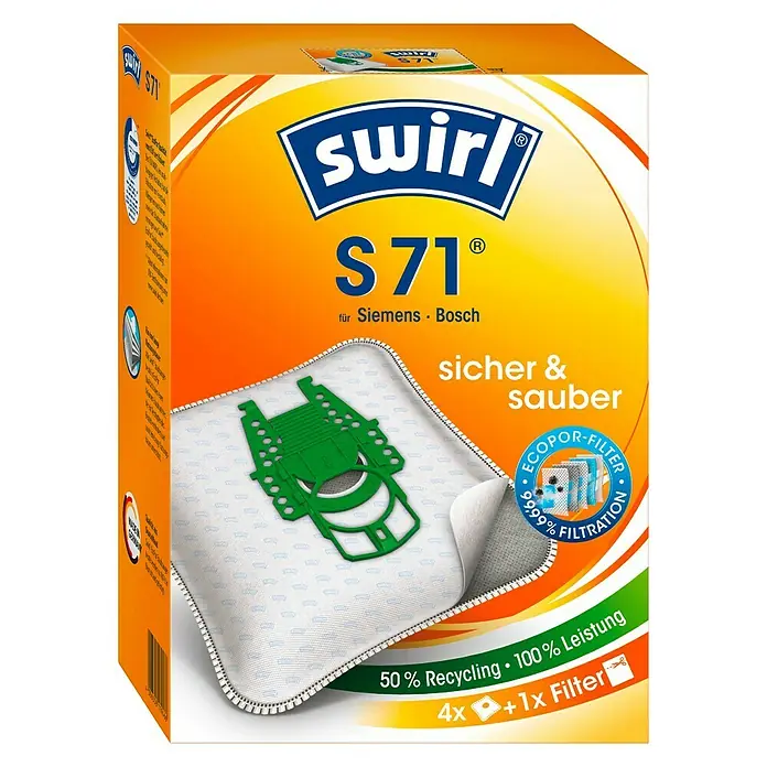 Swirl Vrećica za usisivač S 71 - 4 kom, Namijenjeno za: Usisavač Siemens, Usisavač Bosch - Dijagonalni pogled